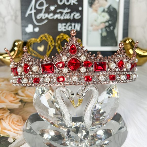 Wedding King Crown, Vintage Red Rhinestone XL Royal Crown, Baroque Crown for Men - Picture 3 of 8